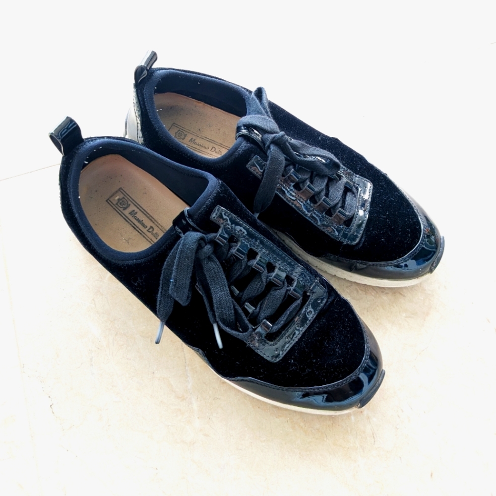 Massimo Dutti Black Velvet Slip-on Sneakers